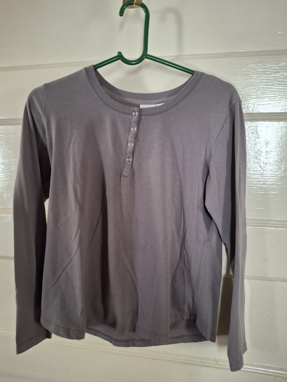 just be Heather Gray Long Sleeve Henley Top (Cfd004)